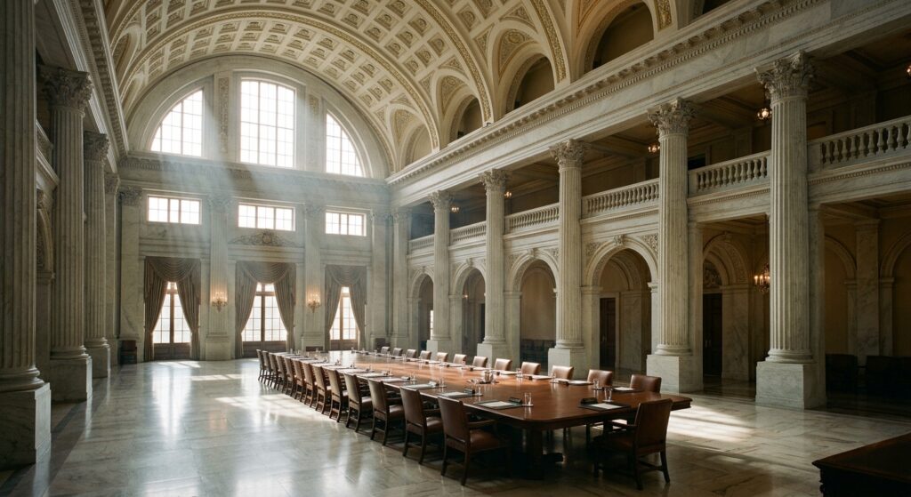 AI-generated editorial illustration for 'Political and Institutional Room'